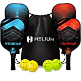 Helium Versus Pickleball Set of 4 - Lightweight Honeycomb Core, Graphite Strike Face, Premium Comfort Grip - Paddle Set of 4, 2 Outdoor & 2 Indoor Balls & Drawstring Sports Bag