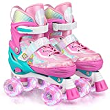Roller Skates for Kids Girls Boys 4 Size Adjustable Kids Roller Skates with Wheels Light up for Children, Teens, Beginner & Advance, Indoor Outdoor (Small, A-Pink)