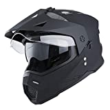1Storm Dual Sport Motorcycle Motocross Off Road Full Face Helmet Dual Visor Matt Black, Size L