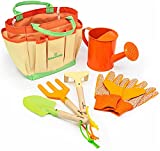 Kinderific Gardening Set, Tool Kit, for Toddlers and Kids 2 Years and up, STEM, Includes Tote Bag, Spade, Watering Can, Rake, Fork, Trowel and Glove (Pale Yellow)
