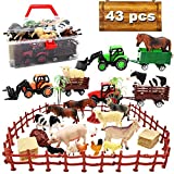 3 Pack Farm Toy Tractor with 40pcs Plastic Farm Animals Figurines and Fence Farm Playset, Farm Figures Farmer Vehicle Toy Truck with Trailer for 3-12 Years Old Kids Boys Girls Toddlers