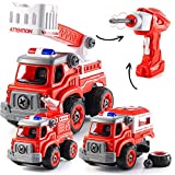 Truck Toy with Drill | Take Apart Trucks Construction Set | Converts to Remote Control Fire Truck | 3 in 1 Electric Construction Truck for Kids 3,4,5,6,7 Years Old | Have Your take Apart Toys Farm!