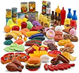 JaxoJoy 122-Piece Pretend Play Food Set | Toy Food Assortment Playset for Kids & Toddlers | Pretend Play Food Sets for Kids Kitchen | Kitchen Toys | Play Kitchen Accessories