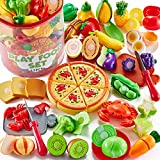Shimirth 67Pc Pretend Play Food Sets for Kids Kitchen, Pizza Toy Food & Cutting Fake Food - Fruits & Vegetables, Play Kitchen Toys Accessories, Pretend Food Toys for Toddlers Boys Girls Birthday Gift