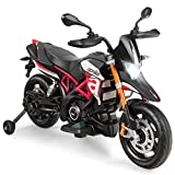 Costzon 12V Kids Motorcycle, Licensed Aprilia Electric Motorcycle Ride On Toy w/ Training Wheels, Spring Suspension, LED Lights, Sounds & Music, MP3, Battery Powered Dirt Bike for Boys & Girls, Red