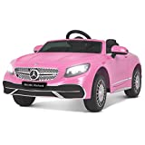 Uenjoy Children's Electric Car Mercedes-Benz Maybach Ride On Car, Remote Control, Battery Car, Key Start, Slow Start Function, MP3, for Children Aged 3~8-Pink
