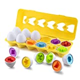 Play Brainy™ Shape and Color Matching Eggs – Easter Egg Toy – Educational Montessori STEM Toy for Toddlers and Preschoolers – Great for Color and Shape Recognition Development – Set of 12 Shape Eggs,