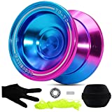 Unresponsive Yoyo Ball, Professional Yoyo Metal Yoyo Suitable for Beginners, Intermediate and Advanced Players( Including Responsive Bearing Kits)(Blue and Red)