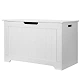 Saturnpower 30 inches Kids Wooden Toy Chest Storage Space with 2 Safety Hinge Modern Decorative Toys Bench Box for Playroom Bedroom Living Room (White)