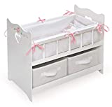 White Rose Doll Crib with Bedding, 2 Baskets, and Free Personalization Kit (fits American Girl Dolls)