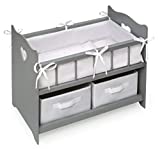 Doll Crib with Two Baskets and Free Personalization Kit (Fits American Girl Dolls) - Gray/White