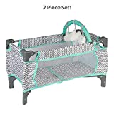 Adora Baby Doll Crib Zig Zag Deluxe Pack N Play, Fits Dolls up to 20 inches, Bed/Playpen/Crib, Changing Table, Mobile with 3 Clouds and Storage Bag