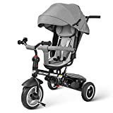 Baby Tricycle 8 in 1,Trike for Toddlers Age 1-6,Tricycle with Push Handle for Kids, Boy Girl Outdoor Toy Bike, All Terrain Rubber Wheel, Reversible Seat(Gray)