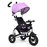 Costzon Baby Tricycle, 6-in-1 Foldable Steer Stroller, Learning Bike w/Detachable Guardrail, Adjustable Canopy, Safety Harness, Folding Pedal, Storage Bag, Brake, Shock Absorption Design, Pink
