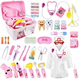Medical Kit for Kids - 35 Pieces Doctor Pretend Play Equipment, Dentist Kit for Kids, Doctor Play Set with Gift Case (Pink)