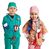 IQ Toys Doctor and Nurse Role Play Dress Up Costume Set Pretend Play for Kids Boys and Girls with 2 Sets of 7 Accessories Including Stethoscopes and Medical Kit Doctor's Equipment