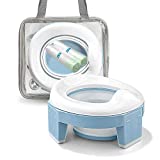 Portable Potty Training Seat for Toddler Kids - Foldable Training Toilet for Travel with Travel Bag and Storage Bag (Blue) by MCGMITT
