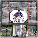 EZGoal 4' x 6' Hockey Folding Steel 2' Goal with 10' x 6' Backstop, 4 Targets Nets, a New Shooter Tutor