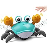 ZONICE Green Crawling Crab Baby Toy with Music and LED Light Up for Kids, Toddler Interactive Learning Development Toy with Automatically Avoid Obstacles, Build in Rechargeable Battery