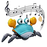 Crawling Crab Baby Toy with Music and LED Light Up for Kids, Toddler Interactive Learning Development Toy with Automatically Avoid Obstacles, Moving Toy for Boys Girls (Blue)