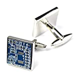 Upcycled Real Circuit Board Pieces Pair Cufflinks (Blue)