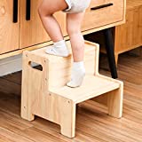 Wooden Step Stool,Two Step Stool for Kids,Supports 200 lbs Kids Toddler Stepping Stool Toilet/Kitchen/Bed Step Stool,Natural
