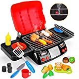 Kids Play Food Grill with Pretend Smoke Sound Light Kitchen Playset Pretend BBQ Accessories Fine Motor Skills Toy Cooking Birthday Gift Outdoor Toys for Toddlers Children Boys Girls Christmas