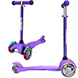3 Wheel Scooters for Kids, Kick Scooter for Toddlers 2-6 Years Old, Boys and Girls Scooter with Light Up Wheels, Mini Scooter for Children (Purple)