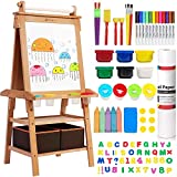 MEEDEN Kids Art Easel,Solid Beechwood with Double-Sided Standing Blackboard & White Board,1 Paper Roll,2 Storage Baskets,Educational Toys and Other Art Supplies for Toddlers (Natural)