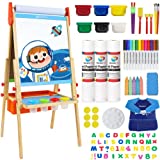 MEEDEN Kids Art Easel, Adjustable Wooden Painting Easel for Kids, Double-Sided Standing Kids Activity Easel with 3 Drawing Paper Rolls,Dry-Erase Board, Chalkboard, Finger Paints &Kids Art Accessories