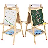 USELUCK Kids Easel with Paper Roll，Double-Sided Drawing Easel-Dry Erase Board & Chalkboard Standing Adjustable Height Drawing Easel Board，Children Easel Paint Set (L)