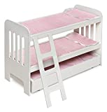 Badger Basket Trundle Doll Bunk Bed with Bedding, Ladder, and Free Personalization Kit (fits American Girl Dolls), White/Pink (23.25'' l x 11.75'' w x 18'' h) (01857)