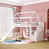 Loft Bed with Slide, House Loft Beds Twin Size with Step Storage Drawers Stairway Playhouse Bed for Kids Toddlers Girls/Boys, White