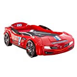 Cilek BiTurbo Twin Kids Car Bed Frame For Boys from 2 to 12 Remote Controlled, LED Headlights, Engine Sound, License Plate, Red