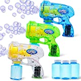3 Bubble Guns Blaster Kit Automatic Bubble Maker Blower Machine with 3 Bubble Solutions for Kids, Bubble Blower for Bubble Party Favors, Summer Toy, Birthday, Outdoor & Indoor Activity, Easter