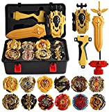 XIXI-POPOMT 12 Pcs Gyros Burst Turbo Gyros Top Evolution Metal Fusion Burst Gyro Toy Battle Gyro Battling Tops Game Set with 12 Spinning Top and 3 Launchers, Age 8+