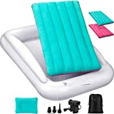 USHMA Toddler Travel Bed, Portable Toddler Bed for Kids | Toddler Air Mattress | Inflatable Travel Toddler Bed | Portable Toddler Bed for Travel | Set Includes Pump, Case, Pillow-Mint Green & Pink