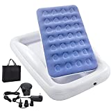 Inflatable Kids Travel Bed Toddler Air Mattress Set - Portable Blow Up Mattress Sleeping Bed Cot with Security Bed Rails and Electric Pump Ideal for Road Trip Camping Sleepovers etc. (Upgraded)