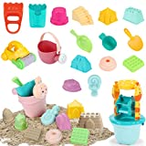 RenFox Beach Toys for Kids, 24pcs Sand Castle Toys for Beach Includes Waterwheel, Shovel, Bucket, Watering Can and Various Sand Molds Toys, Fun Sandcastle Building Kit Gifts for Kids Toddlers 3-10