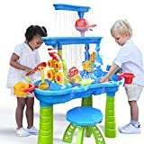 ConeWhale Kids Sand Water Table for Toddlers, 3-Tier Sand Table and Water Play Table, Kids Beach Toys Activity Sensory Play Table Outdoor Toys for Toddler Boys Girls Age 1-3