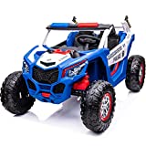 sopbost 24V 2-Seater 4WD Kids Ride On UTV Police Car EVA Tires with Parent Remote 4x4 Buggy Electric Four-Wheeler for Boys Girls Side by Side Vehicle Ride On Toys, Blue