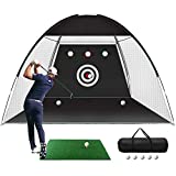 Golf Practice Net, 10x7ft Golf Hitting Training Aids Nets with Target and Carry Bag for Backyard Driving Chipping - 1 Golf Mat -5 Golf Balls - 1 Golf Tees- Men Kids Indoor Outdoor Sports Game