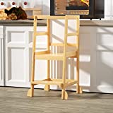 SURPCOS Kids Kitchen Step Stool, Mothers' Helper Kids Learning Stool, Learning Tower, Bamboo Toddler Stepping Stool for Counter Kitchen Counter (Natural)