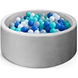 Foam Ball Pit with 200 Balls Round Ball Pit for Babies Kids Toddler 2.75in Thickness Ball Pit 36 × 12 inch Soft Playpen -Grey