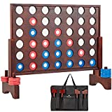 SpeedArmis Giant Wooden 4 in A Row Game, Line Up 4 Travel Board Games for Teens Adults Family - Wooden Indoor&Outdoor Game Set with 42 Pcs Chips & Durable Carrying Bag