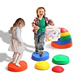makarci Stepping Stones for Kids, 5pcs Non-Slip Plastic Balance River Stones for Promoting Children's Coordination Skills Obstacle Course Outdoor or Indoor, Excellent Gift for Kids Age 3 4 5 6 7 8 +