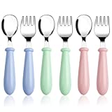 6 Pieces Toddler Utensils Stainless Steel Baby Forks and Spoons Silverware Set Kids Silverware Children's Flatware Kids Cutlery Set with Round Handle for LunchBox, 3 x Safe Forks,3 x Children Spoons
