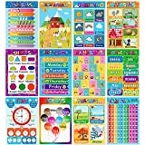 Educational Posters for Preschoolers Toddlers Kids Kindergarten Classrooms Alphabet Letters, Numbers, Shapes, Colors, Seasons, Week, Months, More,11 x 16 Inch,12PCS