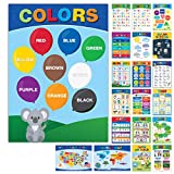 20 Large Educational Posters For Kids Toddlers (16.5x12 Double Sided English/Spanish) Alphabet Colors Letters Numbers Shapes Months Days Weather Time Animals Solar System Seasons Map