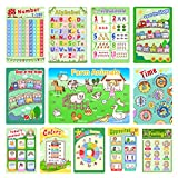 Educational Posters, ABC Poster, 12 Pack Times Table Preschool Learning Posters for Pre K-K, 1-100 Educational Charts for Preschoolers Kindergarten Home Classroom Decor with Glue Dots -16 x 11 Inch